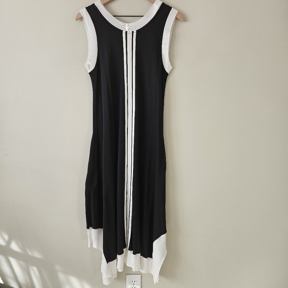 Planet by Lauren G Black & White Pima Cotton Asymmetrical Lagenlook Maxi Dress - Picture 10 of 15